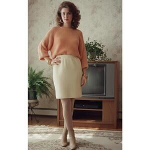 VTG 1980's / 1990s K I K I T Maurice Sasson Cream Lambswool Angora Skirt Size S